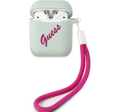 Оригинален калъф Guess Silicone Vintage за AirPods 1 / AirPods 2 слушалки - мента