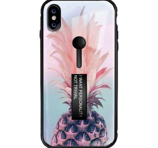 Луксозен гръб с подвижен пръстен/държач за Apple iPhone X / iPhone XS - ананас