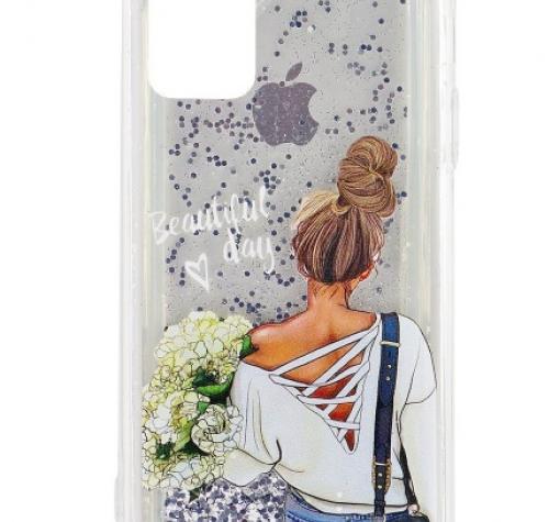 Луксозен твърд гръб 3D Water Case за Huawei Y5p - течен гръб със сребрист брокат / Girl