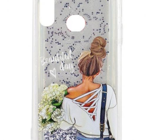 Луксозен твърд гръб 3D Water Case за Huawei Y6p - течен гръб със сребрист брокат / Girl