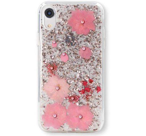 Луксозен твърд гръб Kavaro Crystals за Apple iPhone X / iPhone XS - прозрачен / Pink Real Flowers
