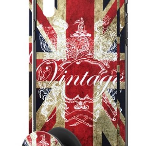 Луксозен твърд гръб 3in1 със стъклен протектор и Popsocket за Apple iPhone 6 / iPhone 6S - Retro British Flag
