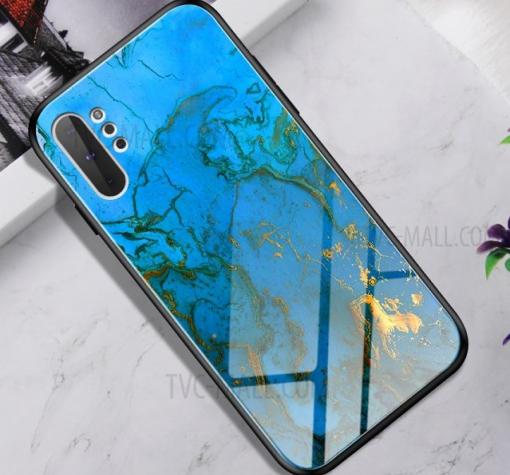 Луксозен стъклен твърд гръб за Samsung Note 10 N970 - син със златисто