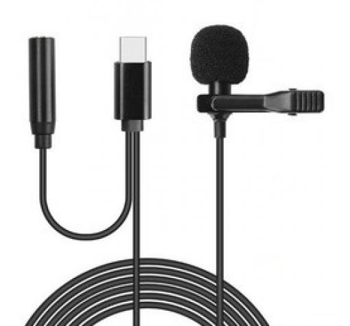 Щипка с микрофон Lavalier Microphone Type-C GL-140 / Clip-on Type-C Microphone - черна