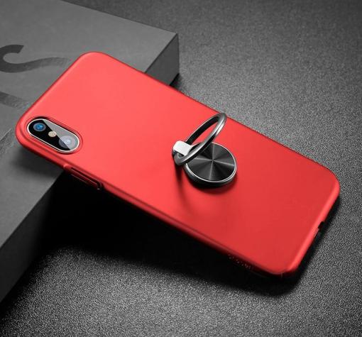 Оригинален твърд гръб Baseus Ring Bracket Case със стойка за Apple iPhone X - червен