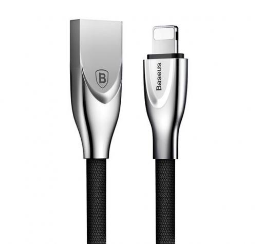 Оригинален USB кабел BASEUS ZINC Alloy 2A за зареждане и пренос на данни 2в1 1m за Apple iPhone 7 / iPhone 8 / iPhone 7 Plus / iPhone 8 Plus / iPhone X - черен със сребристо