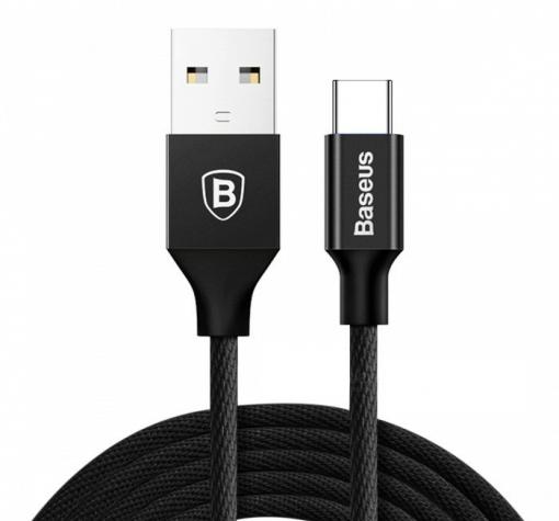 Оригинален USB кабел BASEUS YIVEN 3A Type-C за зареждане и пренос на данни 2в1 1,2m за Samsung, Huawei, Sony, Xiaomi, Nokia, LG, Lenovo, HTC, Alcatel и др. - черен