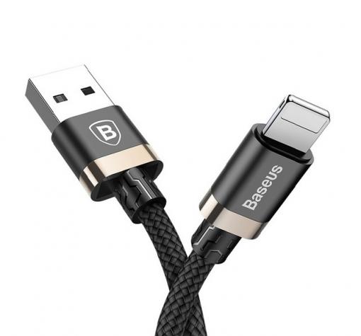 Оригинален USB кабел BASEUS Golden Belt 2A за зареждане и пренос на данни 2в1 1,5m за Apple iPhone 7 / iPhone 8 / iPhone X - черен със златисто