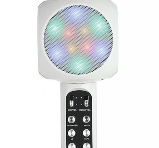 Караоке микрофон с вградени стерео високоговорители / Bluetooth Wireless Microphone Hifi Speaker WS1816 - бял