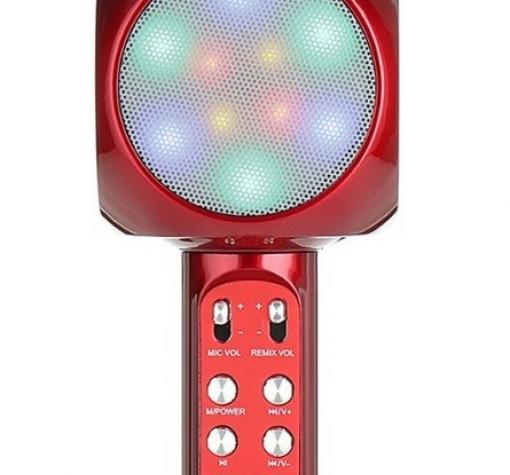 Караоке микрофон с вградени стерео високоговорители / Bluetooth Wireless Microphone Hifi Speaker WS1816 - червен