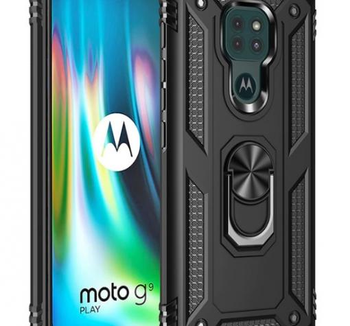 Силиконов гръб TPU Hybrid Magnetic Finger Ring Car Holder за Motorola Moto G9 Play - черен