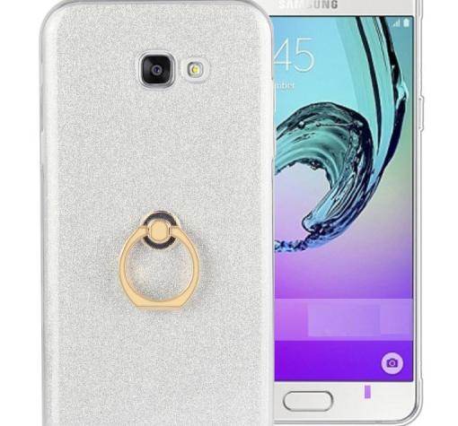 Луксозен силиконов гръб със стойка за Samsung A5 2017 A520 - сребрист / брокат