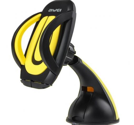 Универсална стойка за кола AWEI X7 Car Mount Holder за Samsung, Apple, Huawei, Lenovo, LG, HTC, Sony, Nokia, ZTE, Xiaomi - черна и жълто