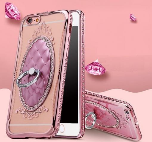 Луксозен силиконов калъф / гръб / със стойка TPU 3D SHENGO за Apple iPhone 6 / iPhone 6S - ромбове / Rose Gold кант