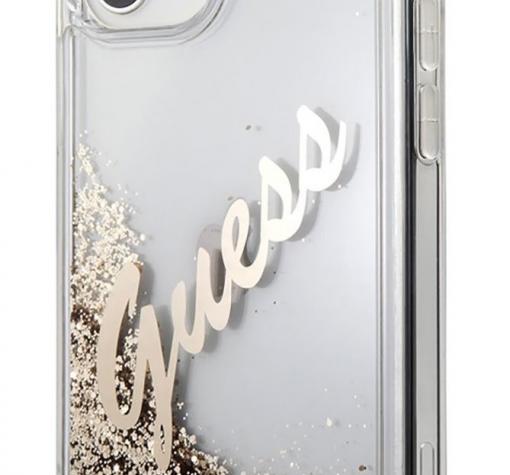 Луксозен гръб 3D Guess Glitter Case за Apple iPhone 12 Pro Max 6.7" - златист надпис / златист брокат