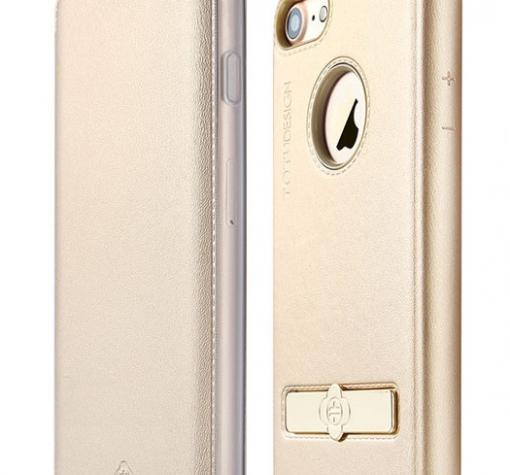 Луксозен кожен калъф Flip тефтер TOTU Design Acme Series със стойка за Apple iPhone 7 - златист