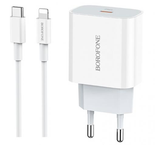 Зарядно устройство 220V Borofone BA38A PD3 / Type -C към Lightning 3A - бяло