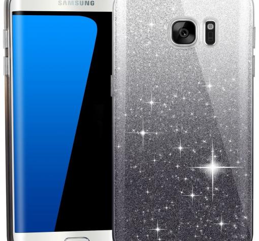 Луксозен силиконов гръб за Samsung S8 G950 - сребристо и черно / брокат