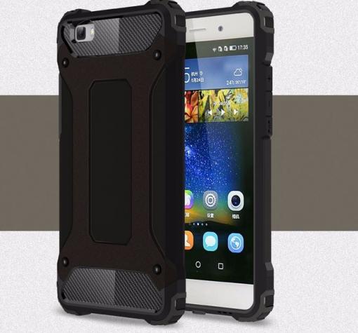 Силиконов гръб TPU Hybrid с твърда част за Huawei Ascend P8 Lite / Huawei P8 Lite - черен