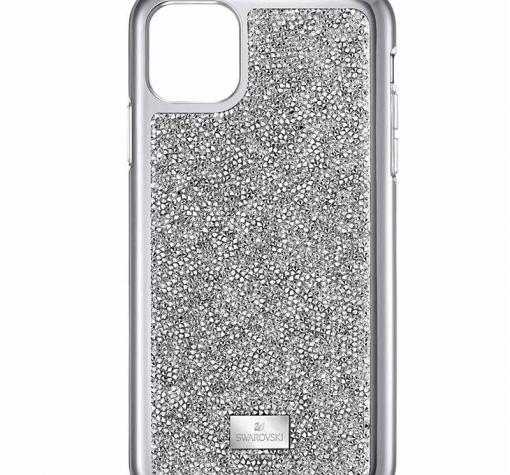 Луксозен твърд гръб с камъни за Apple iPhone 12 /12 Pro 6.1'' - сребрист