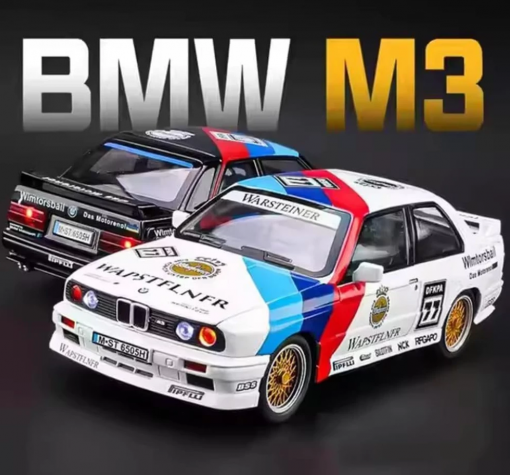 Метална кола с отварящи се врати капаци светлини и звуци BMW M3 E30 DTM 1:24