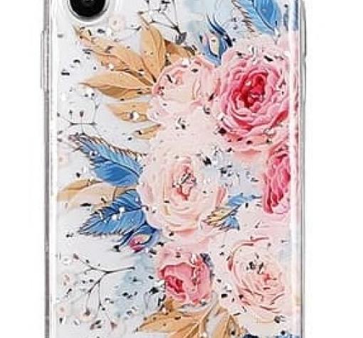 Луксозен силиконов калъф / гръб / TPU за Apple iPhone XR - Божури / блестящи частици