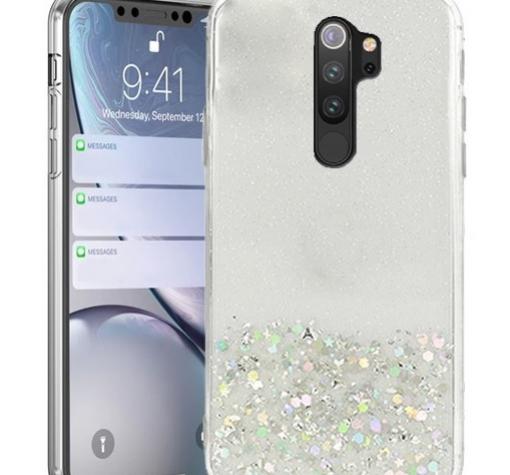 Силиконов калъф / гръб / TPU Brillant Clear Case за Xiaomi Redmi 9A - сребрист брокат
