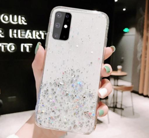 Силиконов калъф / гръб / TPU Brillant Clear Case за Samsung A02s - прозрачен / сребрист брокат