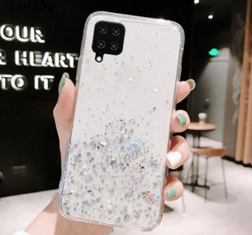 Силиконов калъф / гръб / TPU Brillant Clear Case за Samsung A12 - прозрачен / сребрист брокат