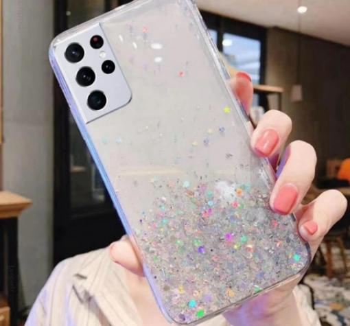 Силиконов калъф / гръб / TPU Brillant Clear Case за Samsung S21 - прозрачен / сребрист брокат