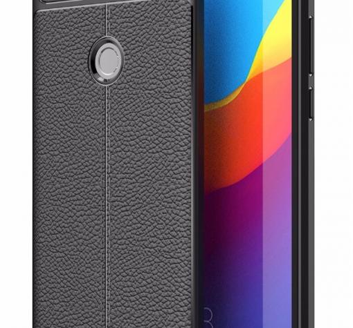 Луксозен силиконов калъф / гръб / TPU за Huawei Y7 2018 - черен / имитиращ кожа