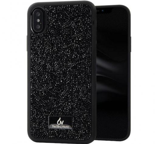 Луксозен твърд гръб с камъни за Apple iPhone X / iPhone XS - черен