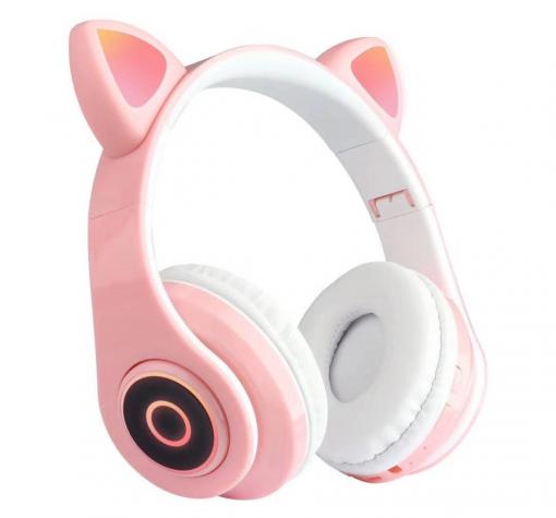 Стерео LED слушалки Bluetooth Cat Ear CT-86 / Wireless Headphones / безжични LED слушалки Cat Ear CT-86 - розови