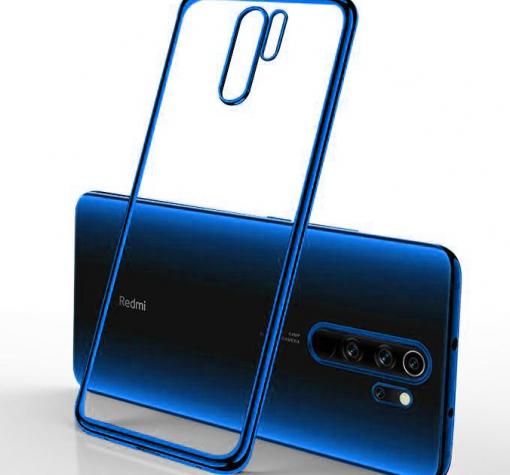 Луксозен силиконов калъф / гръб / TPU за Xiaomi Redmi Note 8 Pro - прозрачен / син кант