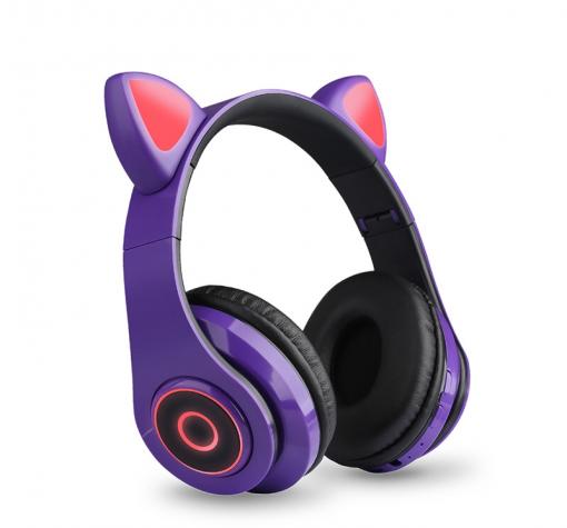 Стерео LED слушалки Bluetooth Cat Ear CT-86 / Wireless Headphones / безжични LED слушалки Cat Ear CT-86 - лилави