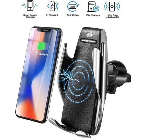 Автоматична стойка за кола с безжично зареждане / s5 Automatic Smart Sensor Car Wireless Charger 10W Fast Wireless Charger - черна