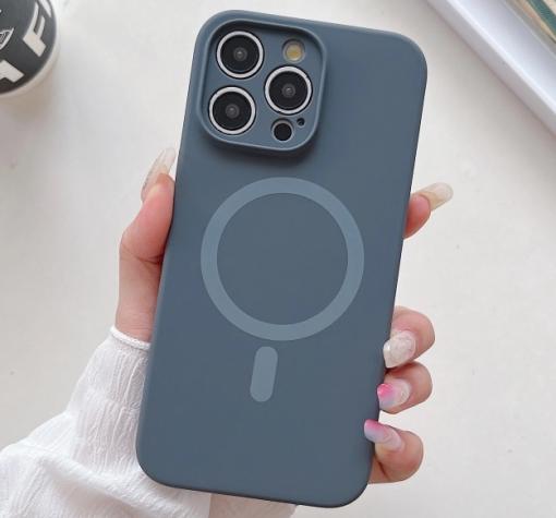 Луксозен гръб / кейс / Smooth Guard Silicone Case с безжично зареждане MagSafe за Apple iPhone 16 Pro (6.3) - сиво-син