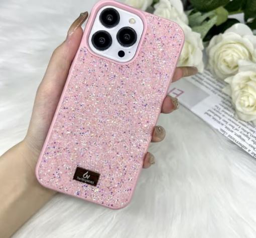 Луксозен твърд гръб Swarovski за iPhone 16 (6.1) - розов / камъни