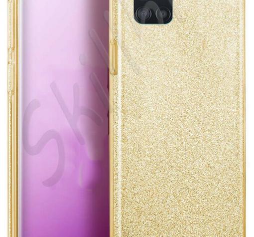Силиконов калъф / гръб / TPU за Samsung A51 - златист / брокат