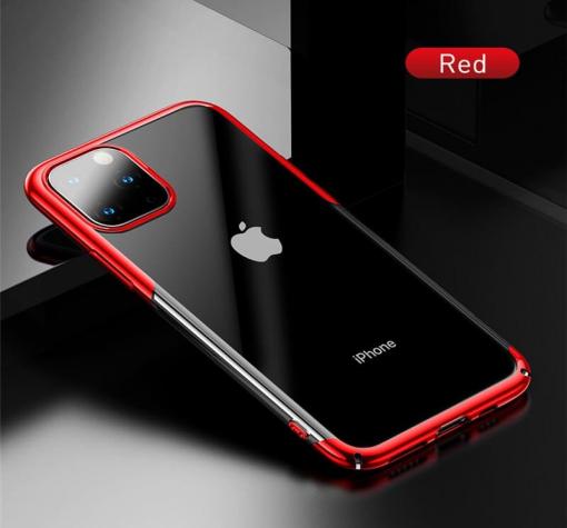 Луксозен твърд гръб Baseus Glitter Clear Case за Apple iPhone 11 Pro 5.8 - прозрачен / червен кант