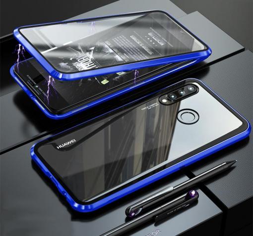 Магнитен калъф Bumper Case 360° FULL за Huawei P Smart Z / Y9 Prime 2019 - прозрачен / синя рамка