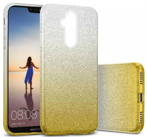 Силиконов калъф / гръб / TPU за Huawei Mate 20 Lite - преливащ / сребристо и златисто / брокат