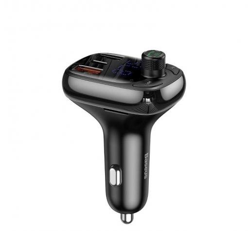 MP3 - FM Wireless transmiter BASEUS T-Type Bluetooth 5.0 / 2xUSB, Type C, QC 3.0, PD, Micro SD / FM трансмитер за кола