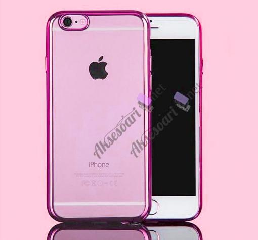 Луксозен силиконов гръб TPU за Apple iPhone 6 / iPhone 6S - прозрачен / цикламен кант