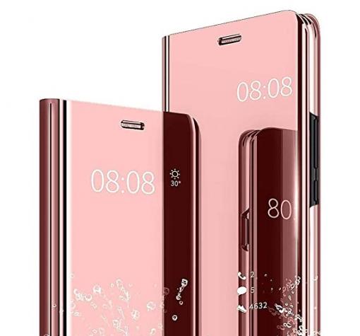 Луксозен калъф Clear View Cover с твърд гръб за Samsung S20 FE - Rose Gold