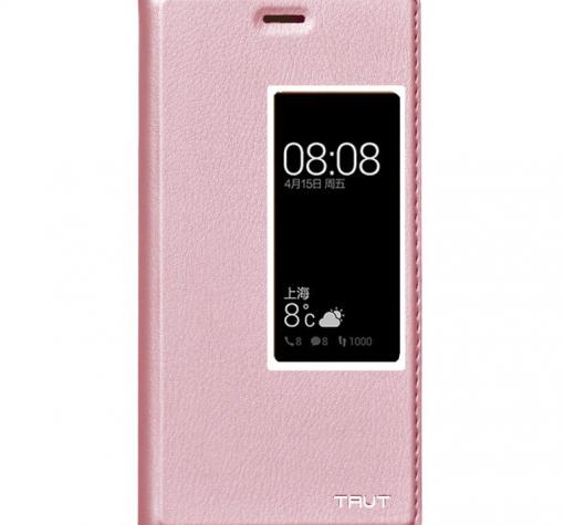 Оригинален кожен калъф S-View TRUT със стойка за Huawei P9 - розов