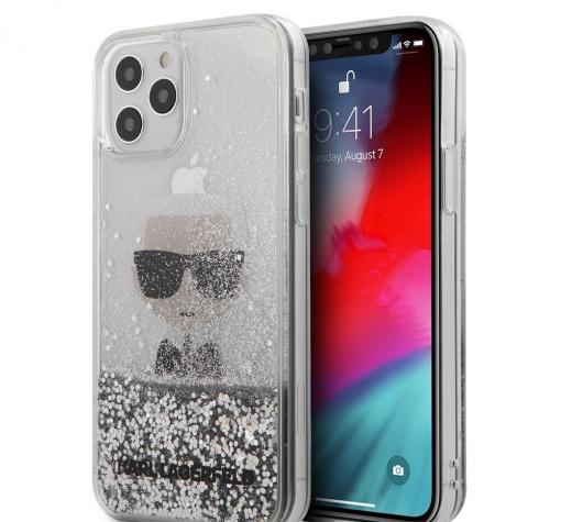 Оригинален гръб 3D Water Case Karl Lagerfeld за Apple iPhone 12 Pro Max 6.7" - сребрист брокат