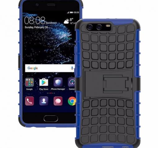 Силиконов гръб TPU Hybrid с твърда част и стойка за Huawei P10 - черен със синьо