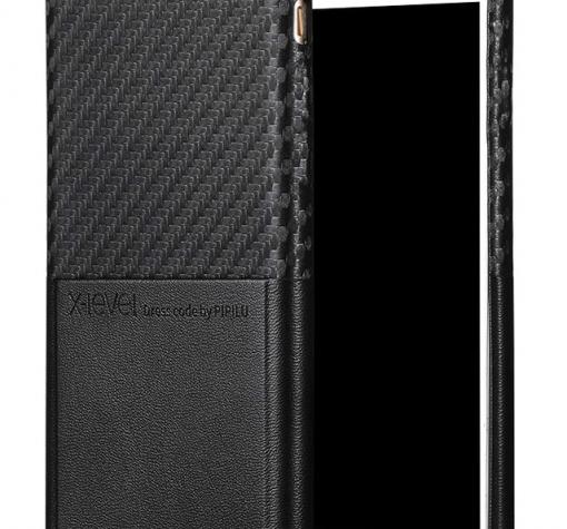 Оригинален гръб X-level Card Case за Apple iPhone 7 Plus - черен / кожа и карбон