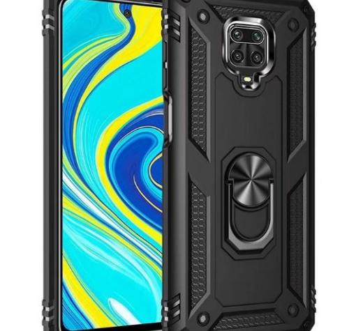 Силиконов гръб TPU Hybrid Magnetic Finger Ring Car Holder за Xiaomi Redmi Note 9S / Redmi Note 9 Pro - черен